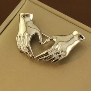 Silver Heart Hands Brooch